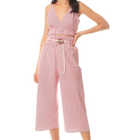 NWT Myra Bag 2pc Scarlet Stripe Crop Bralette Top & Paper-bag Cropped Pants M/L - Picture 2 of 14